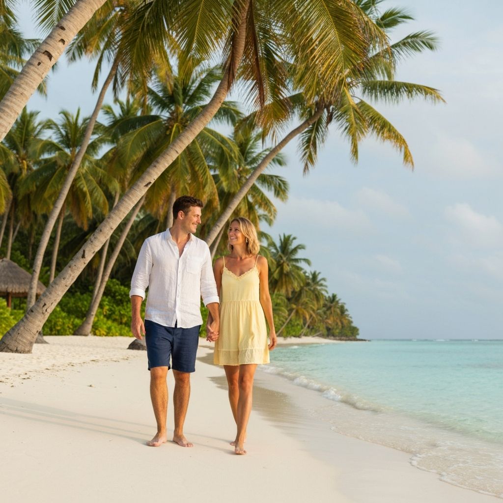 Couple walking on a sandy beach